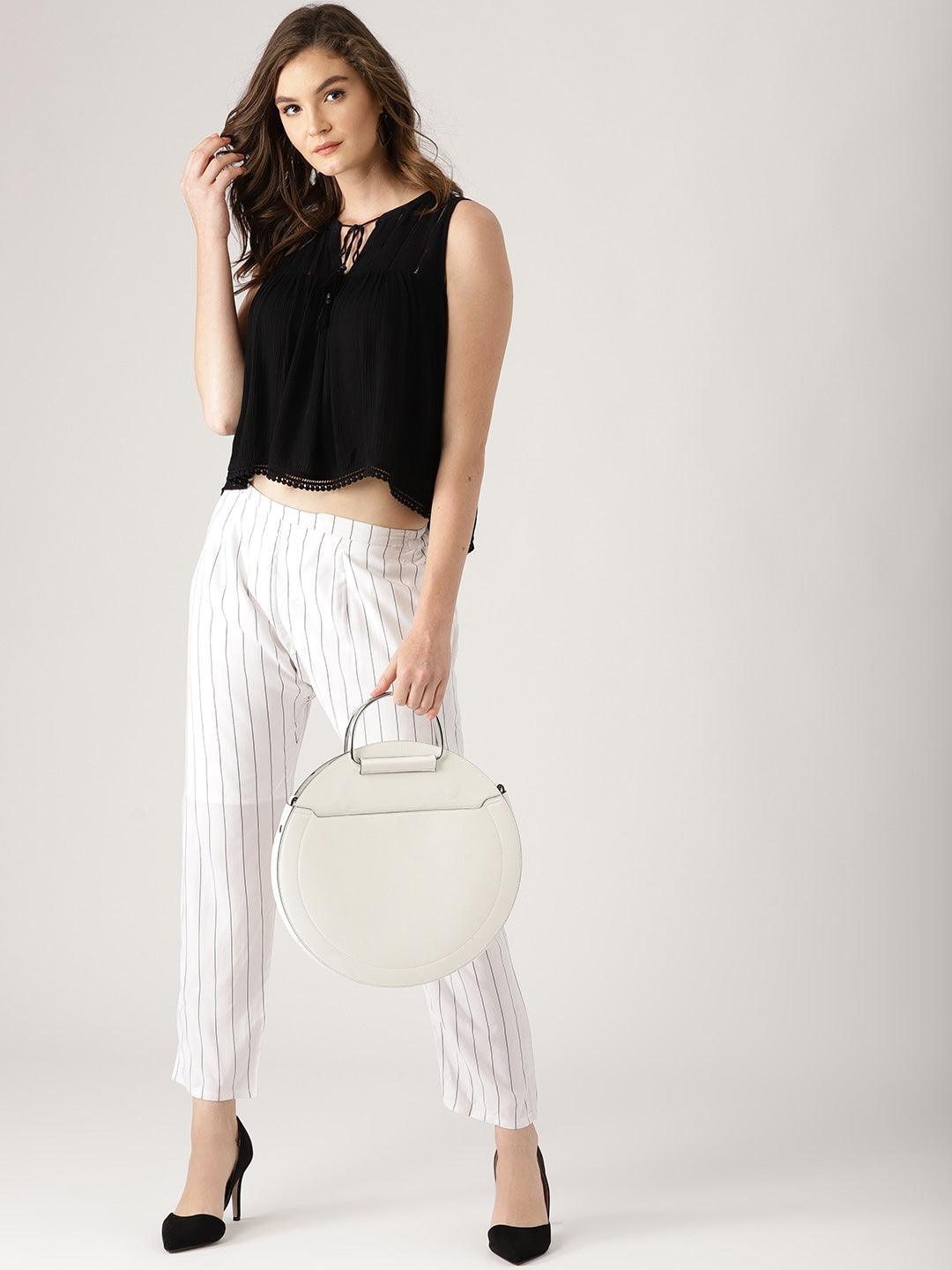 White Striped Rayon Trousers - ShopLibas