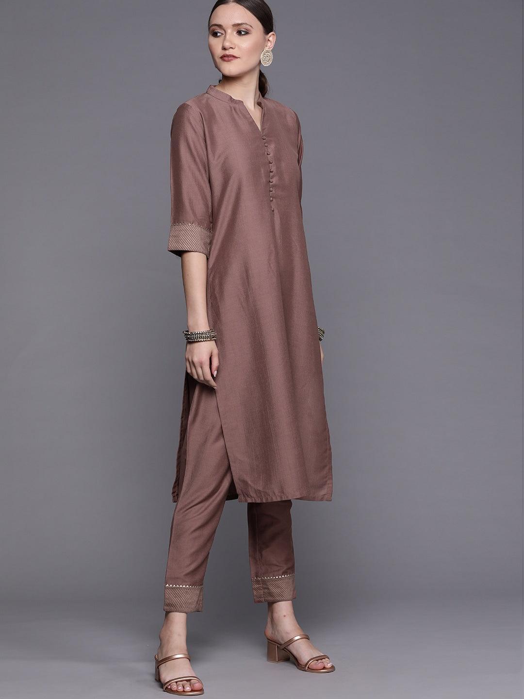 Mauve Solid Silk Blend Suit Set - ShopLibas