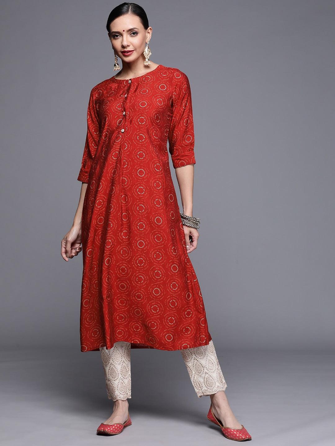 Maroon Printed Chanderi Silk Kurta - ShopLibas