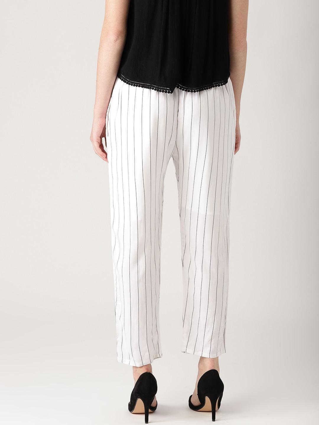 White Striped Rayon Trousers - ShopLibas