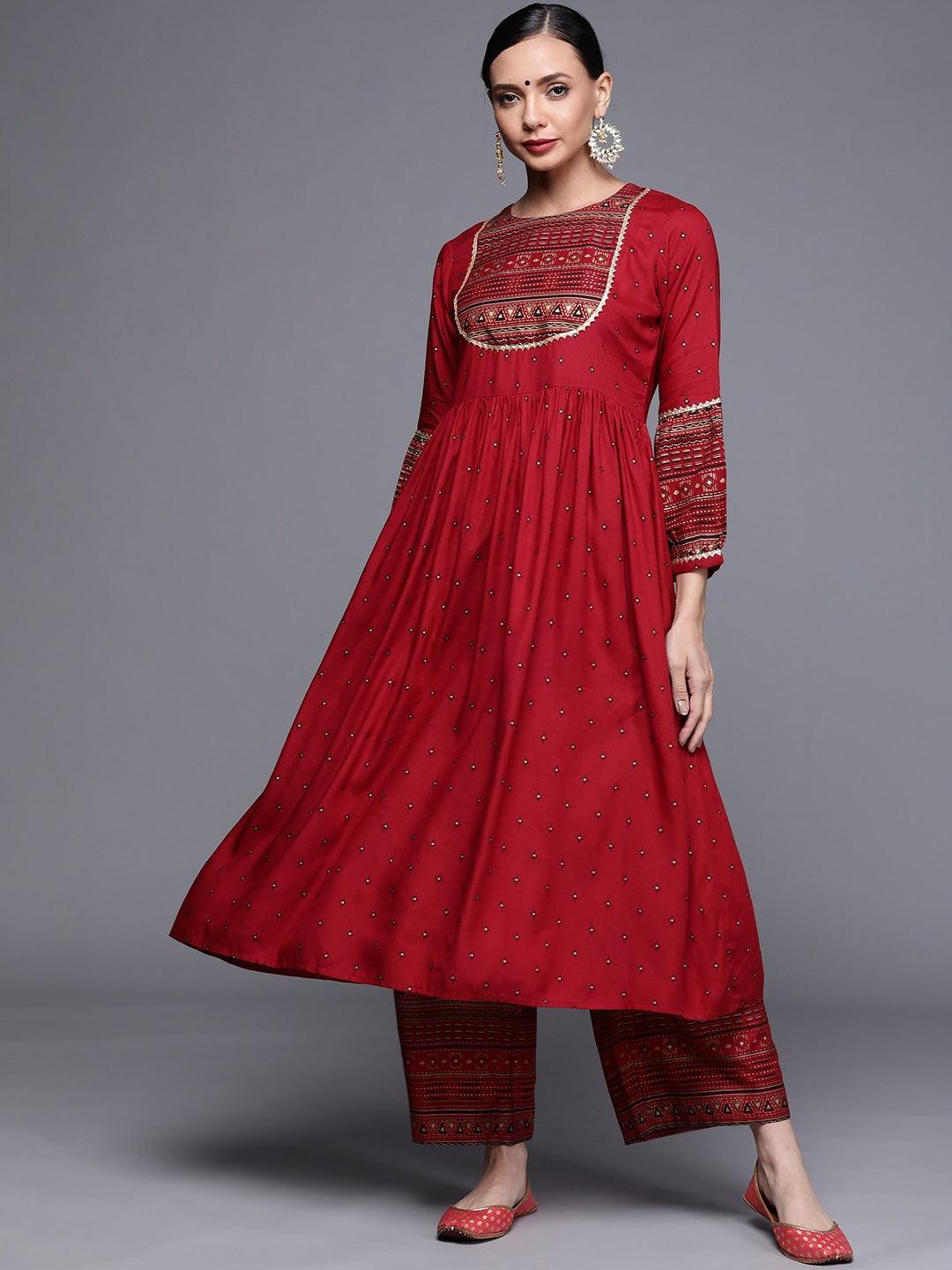 Maroon Printed Rayon Kurta - ShopLibas