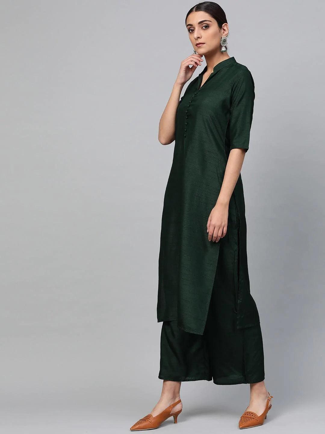 Green Solid Muslin Suit Set