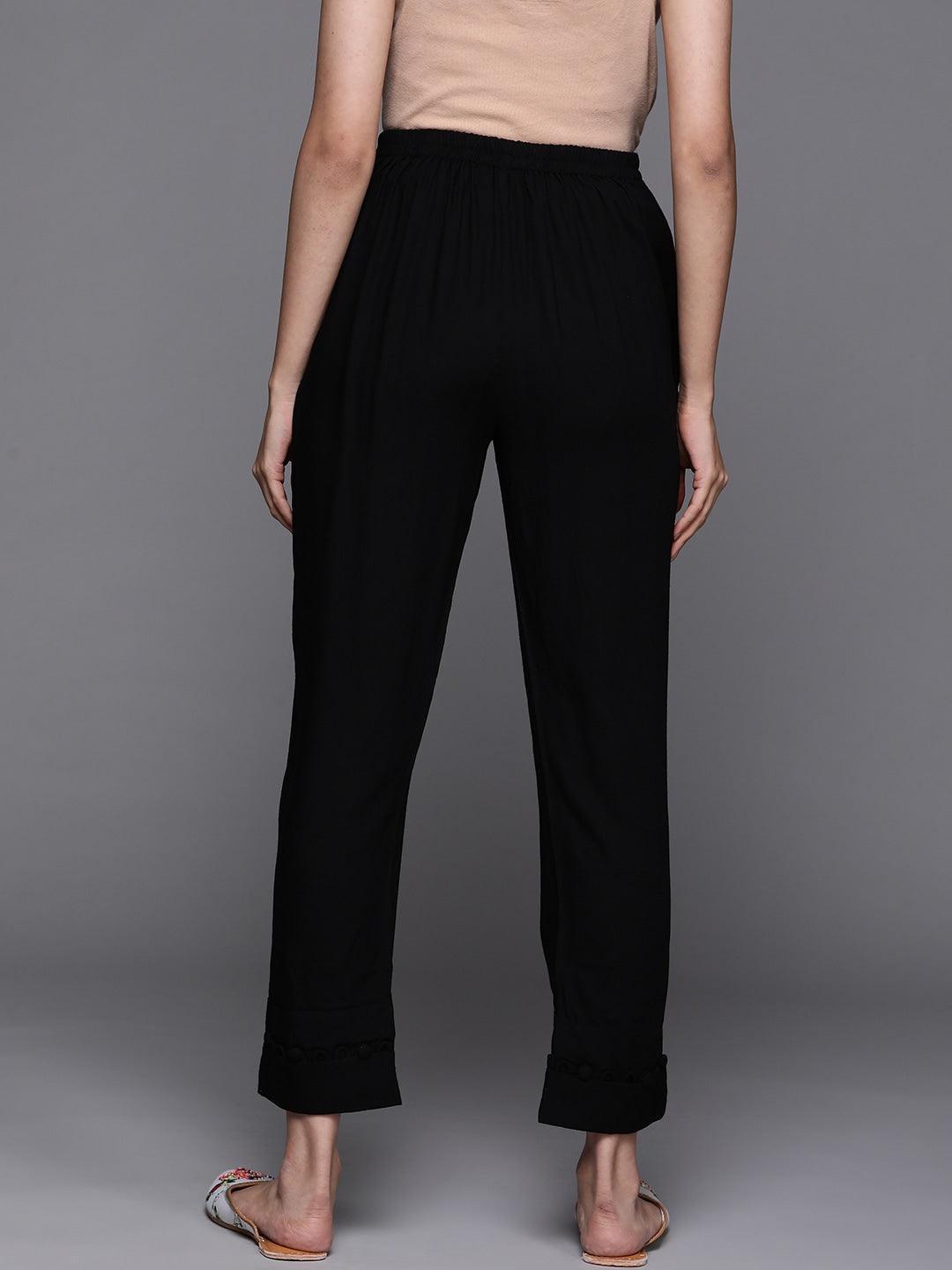 Black Solid Rayon Trousers - ShopLibas