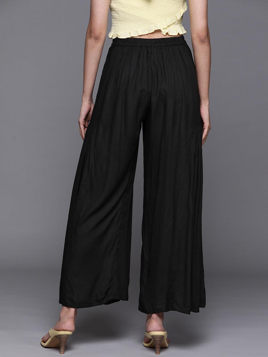 Black Solid Rayon Palazzos