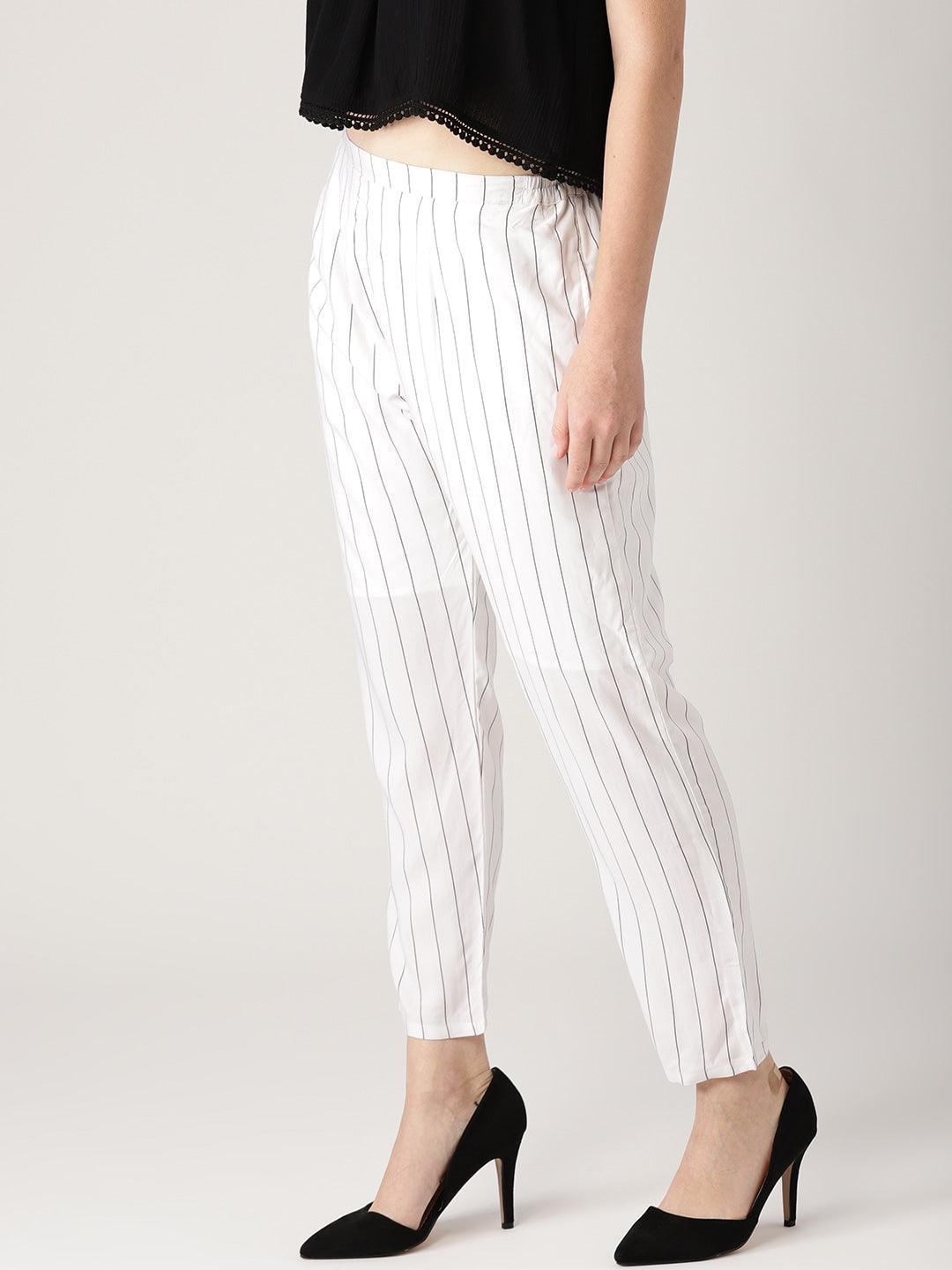 White Striped Rayon Trousers - ShopLibas