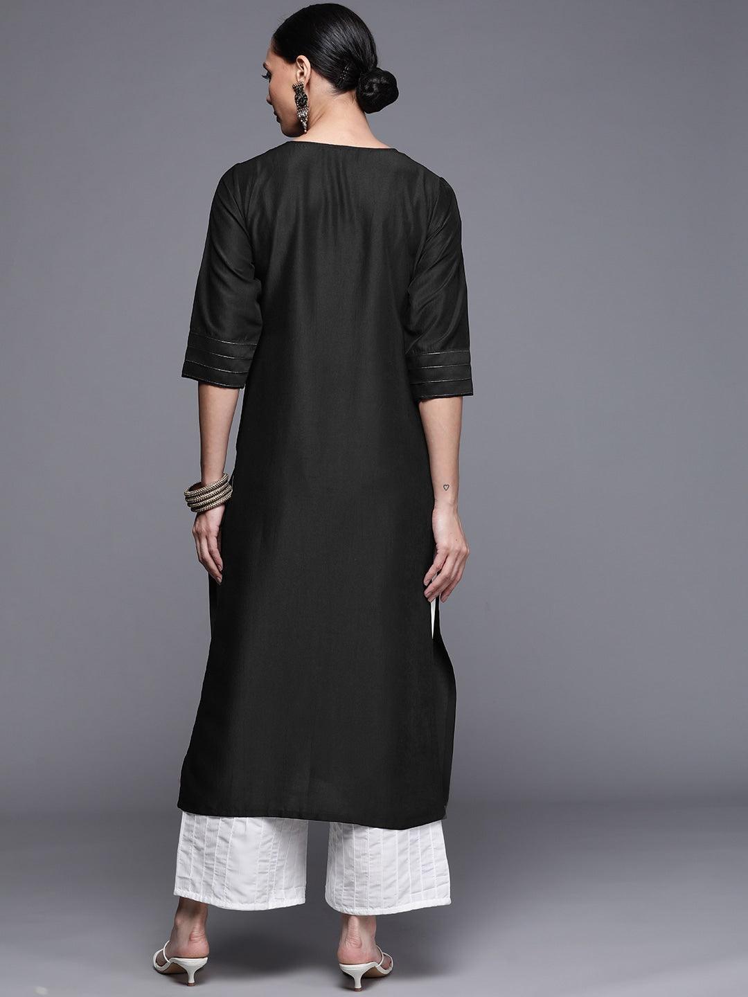 Black Solid Chanderi Silk Kurta