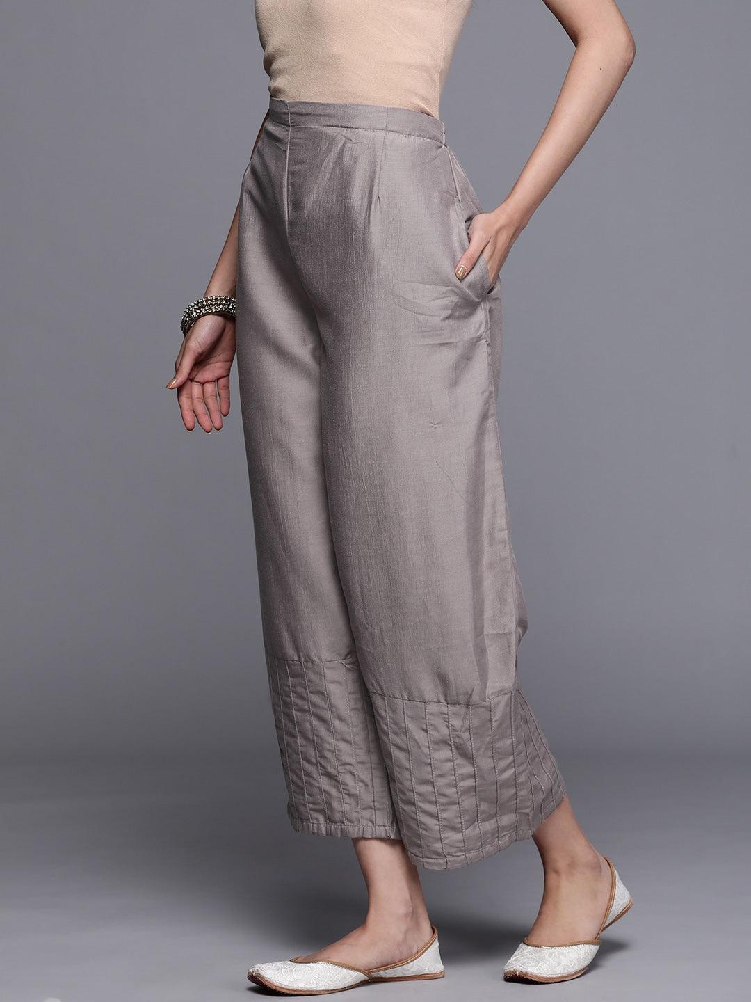 Grey Solid Silk Palazzos