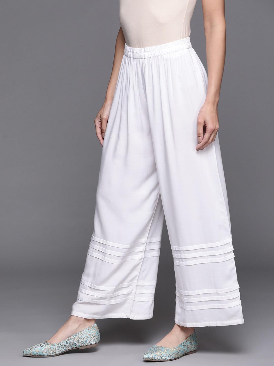 White Solid Rayon Palazzos