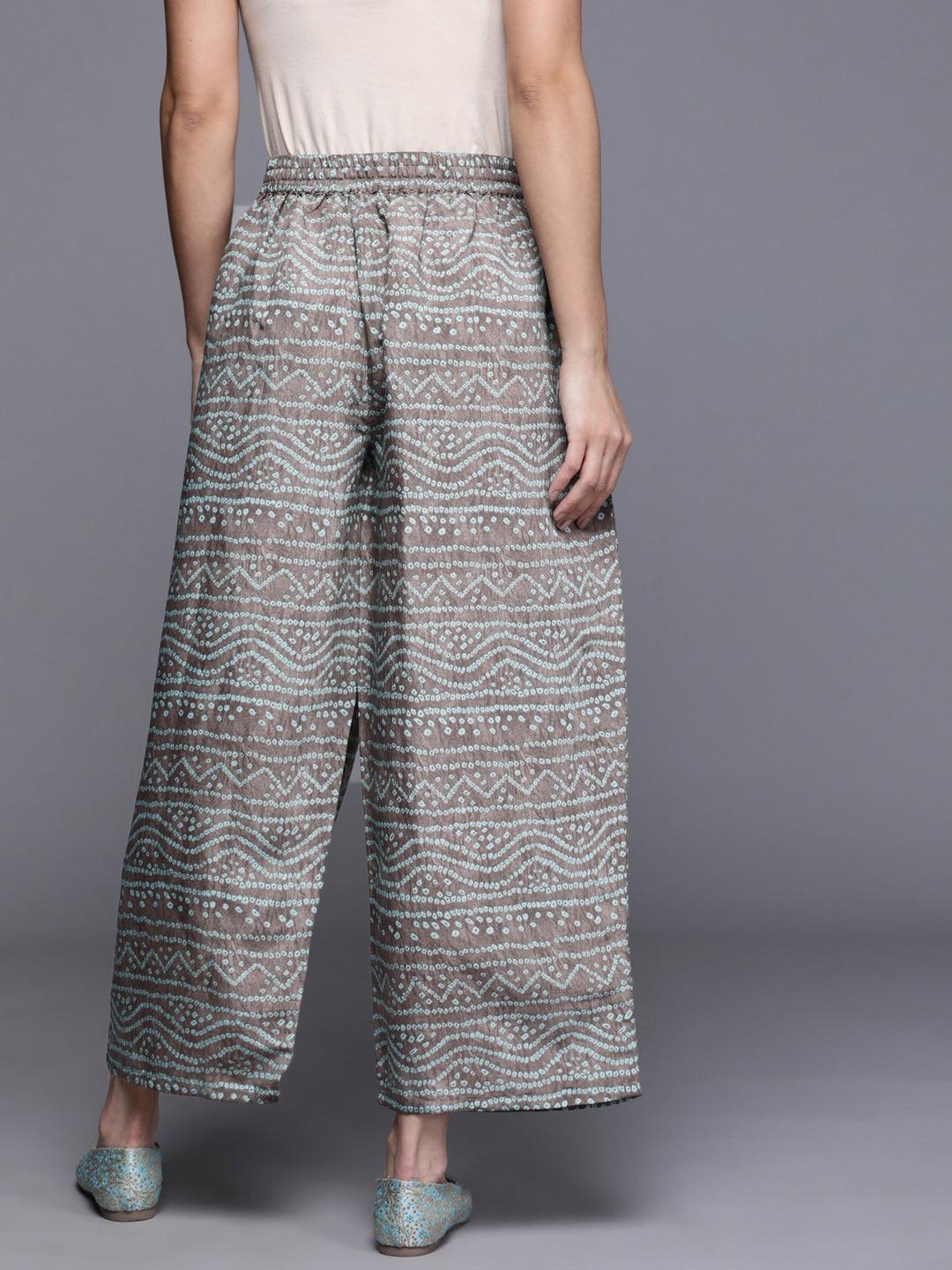 Grey Printed Silk Palazzos