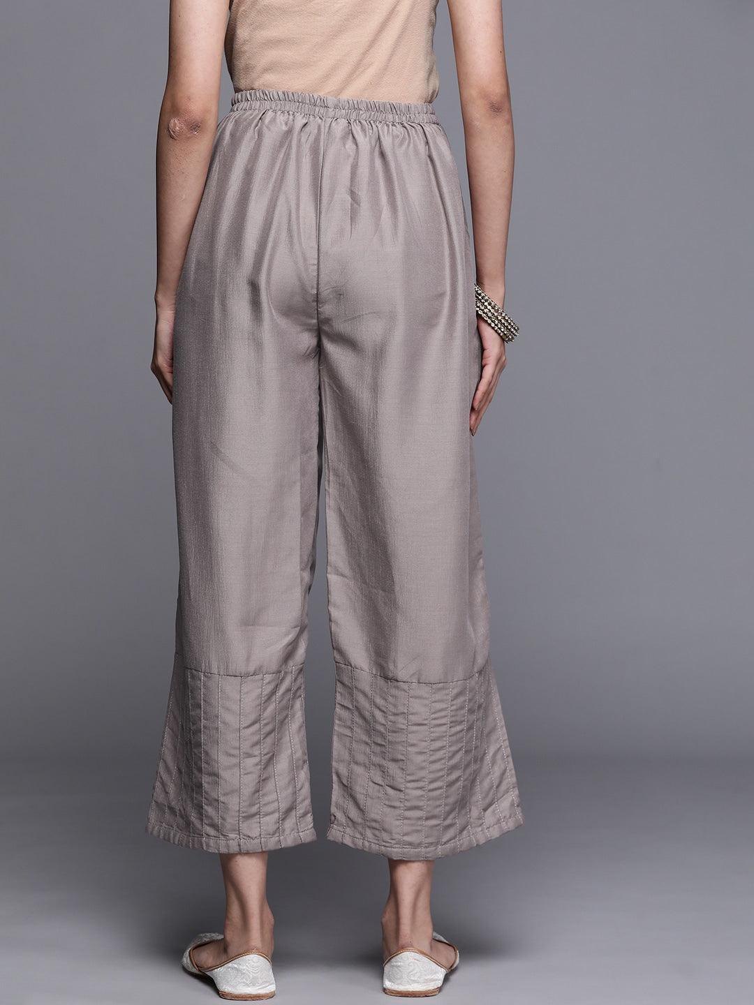 Grey Solid Silk Palazzos