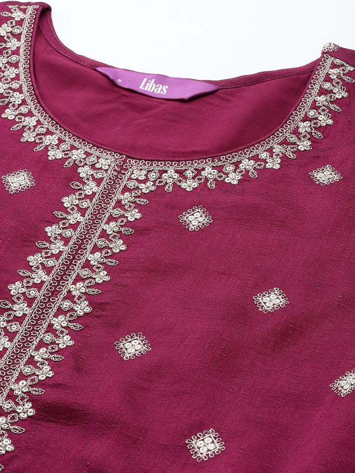 Fuchsia Embroidered Silk Blend Anarkali Suit Set With Trousers - ShopLibas