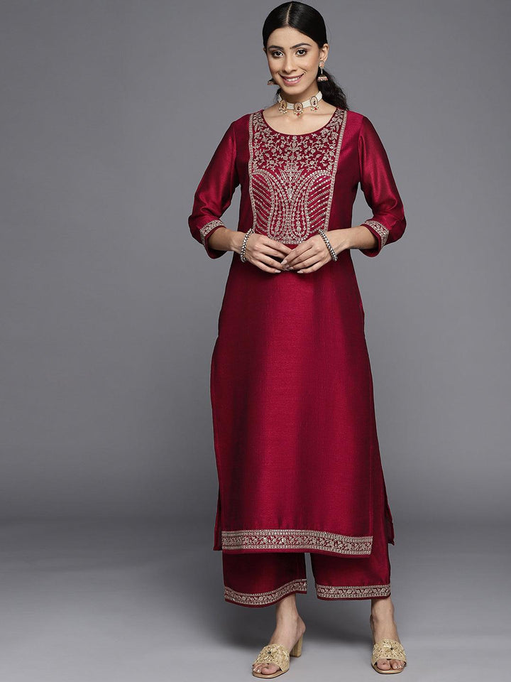 Fuchsia Yoke Design Silk Kurta - ShopLibas