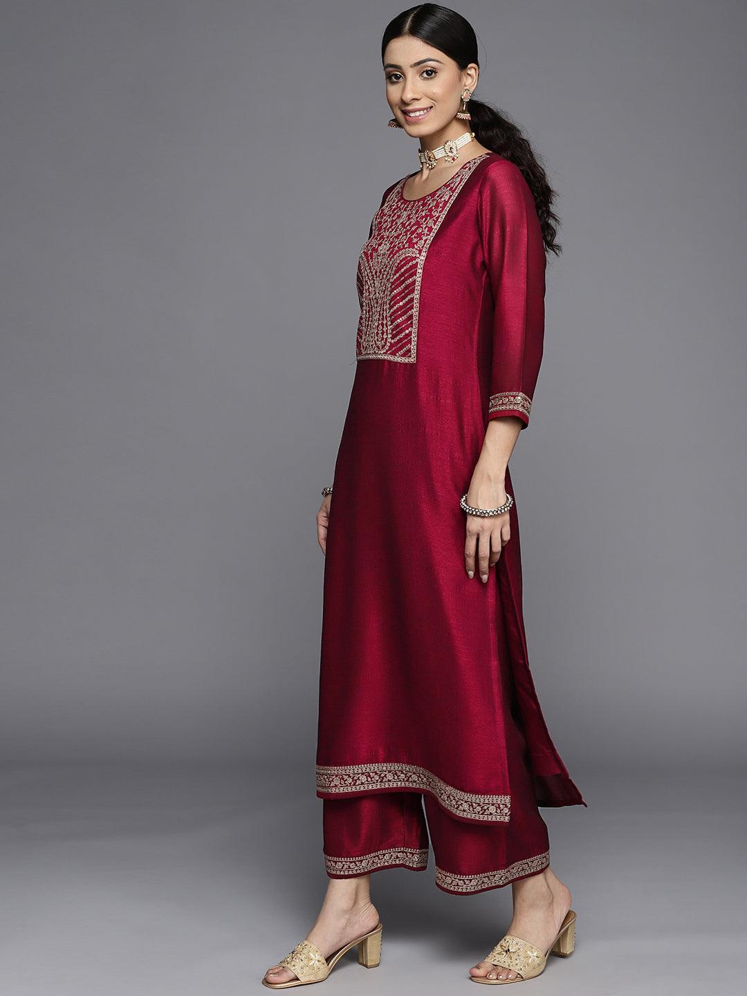 Wine Yoke Design Silk Kurta