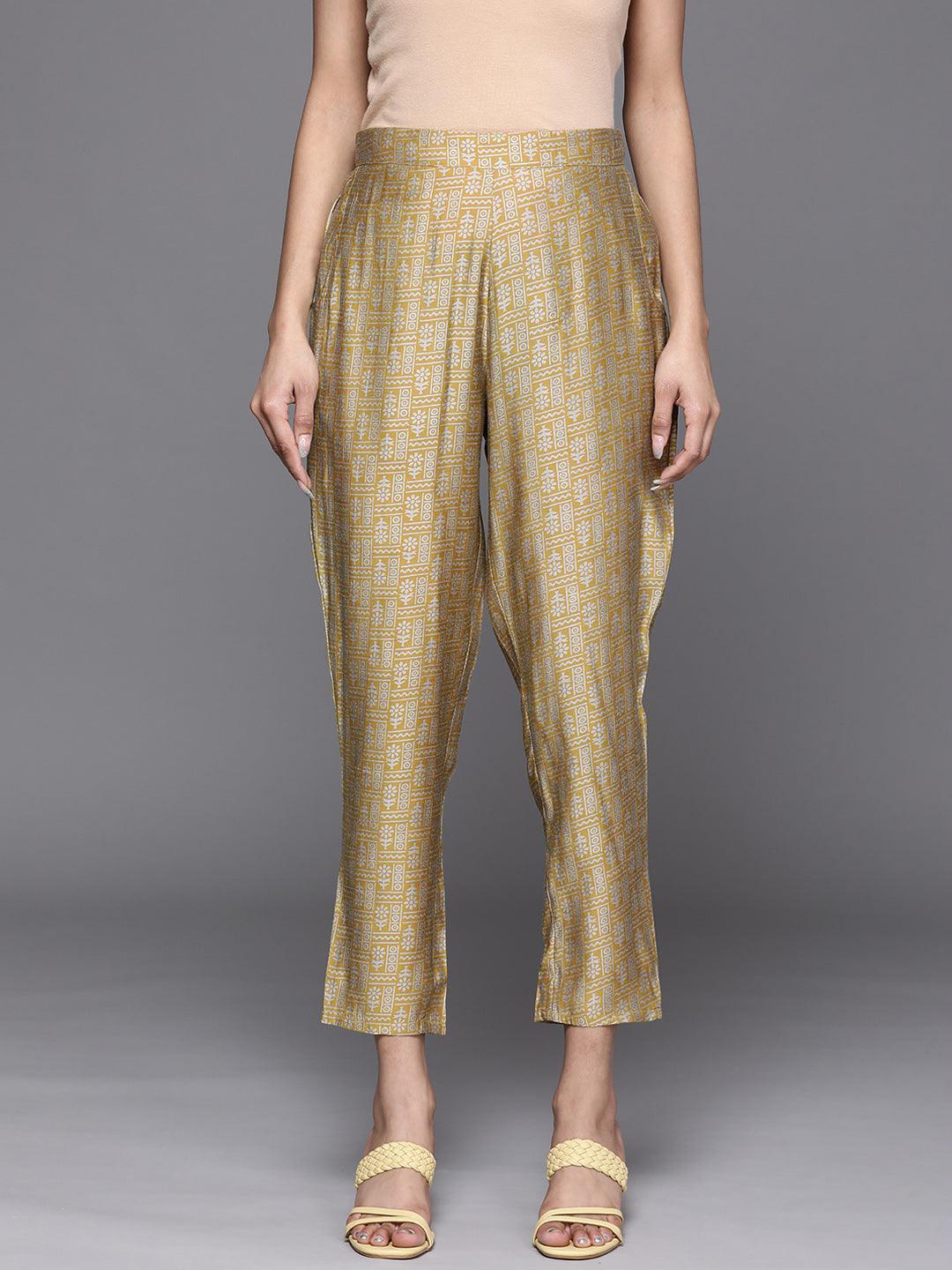 Gold Printed Silk Trousers