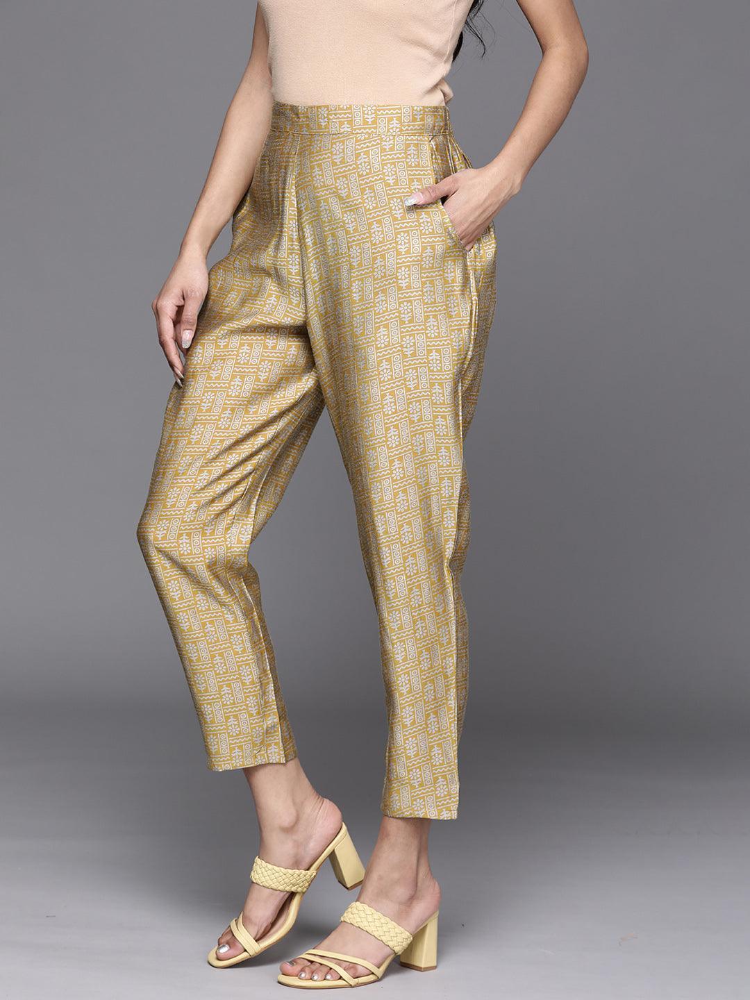 Gold Printed Silk Trousers