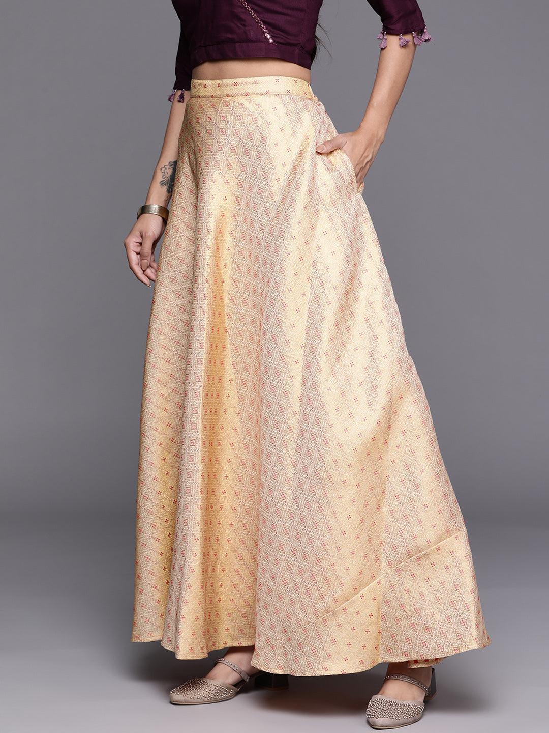 Gold Self Design Jacquard Skirt - ShopLibas