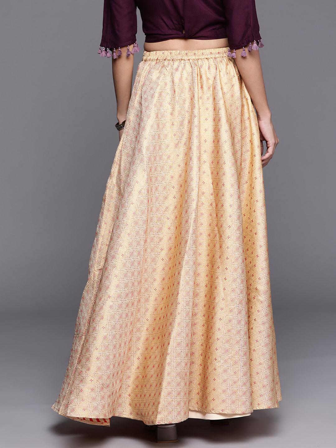 Gold Self Design Jacquard Skirt - ShopLibas