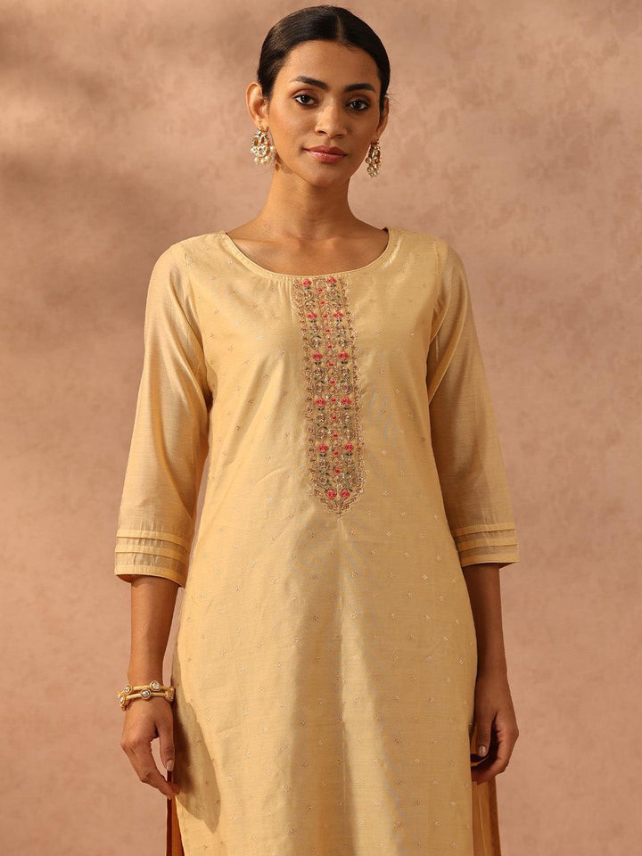 Gold Embroidered Chanderi Silk Straight Kurta - Libas