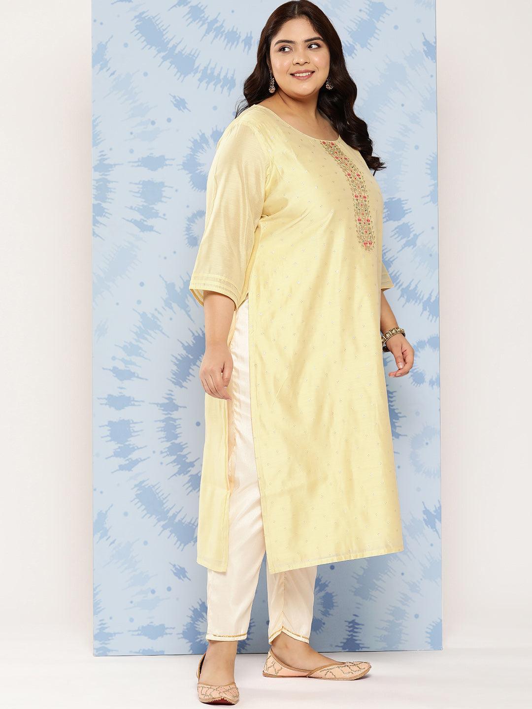 Gold Yoke Design Chanderi Silk Straight Kurta - Libas