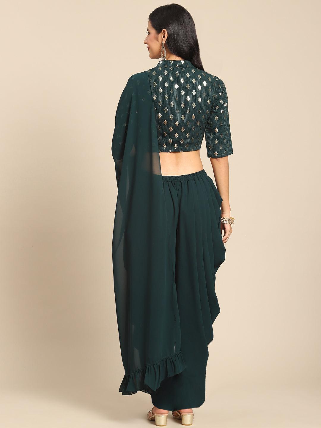 Green Embellished Georgette Dhoti Saree