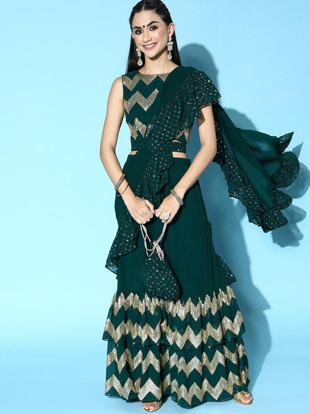 Green Embellished Georgette Saree