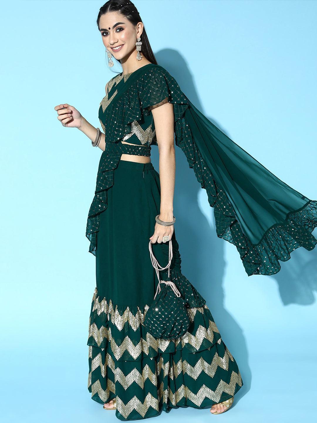 Green Embellished Georgette Saree