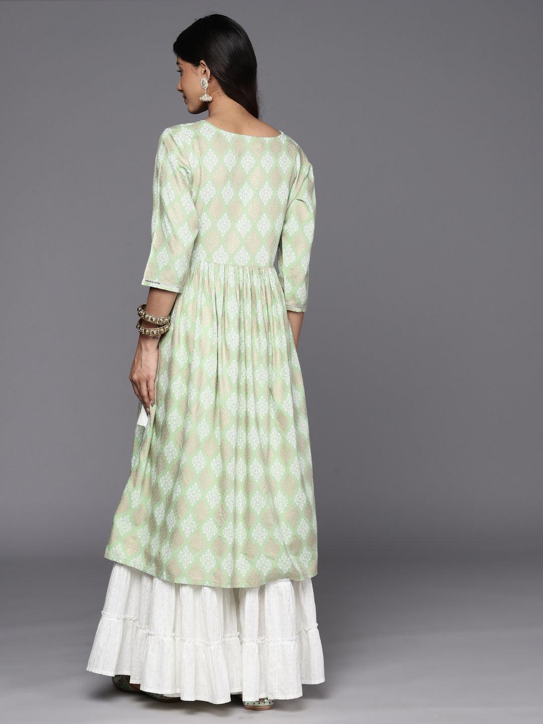 Green Embellished Rayon A-Line Kurta - ShopLibas