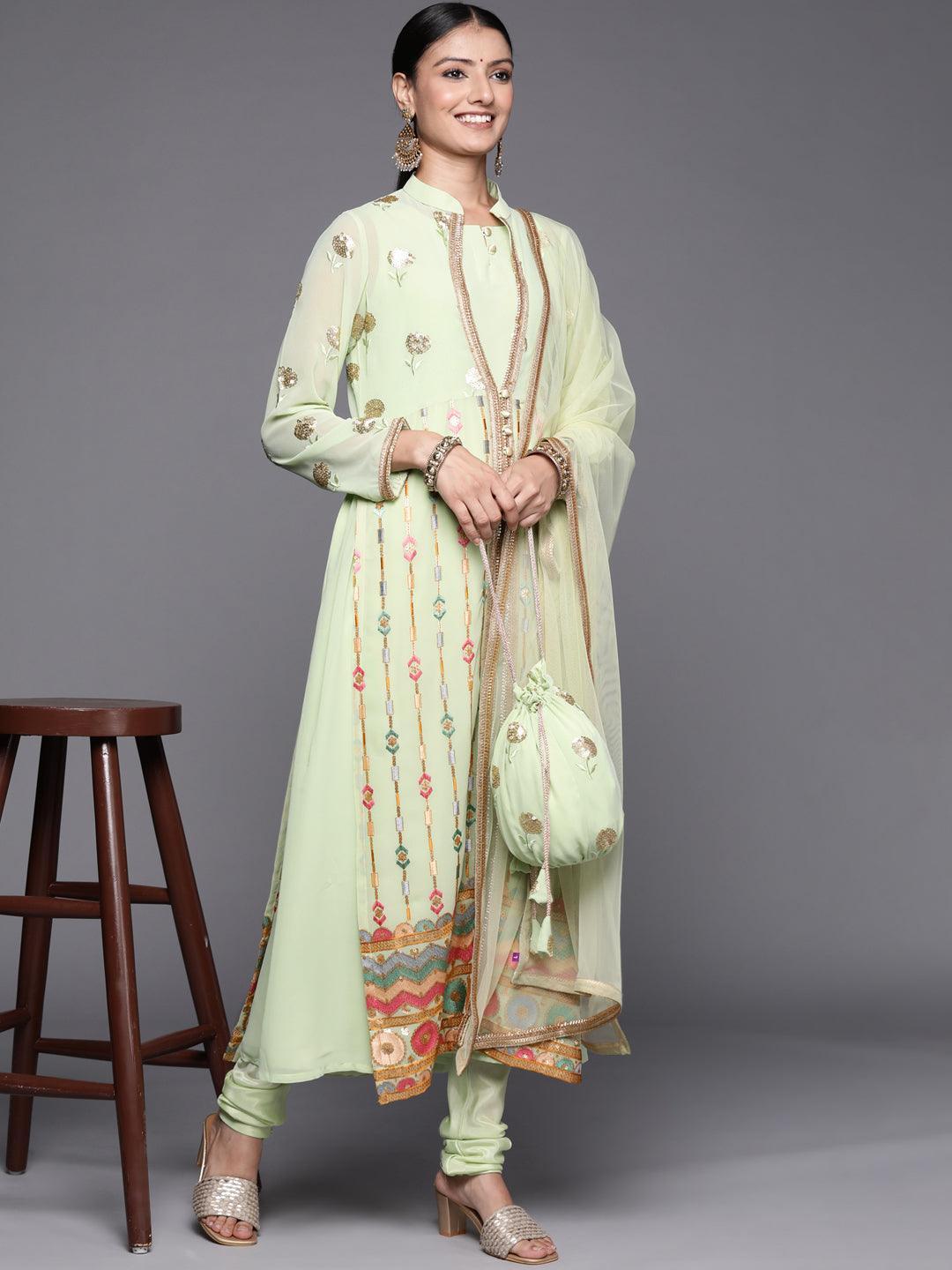 Green Embroidered Georgette Pakistani Style Suit Set