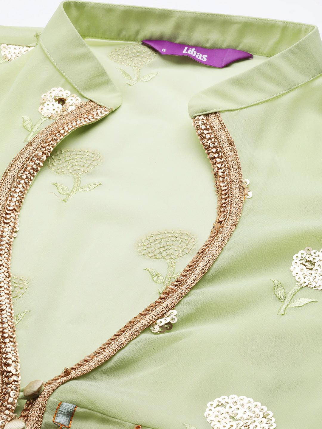 Green Embroidered Georgette Pakistani Style Suit Set