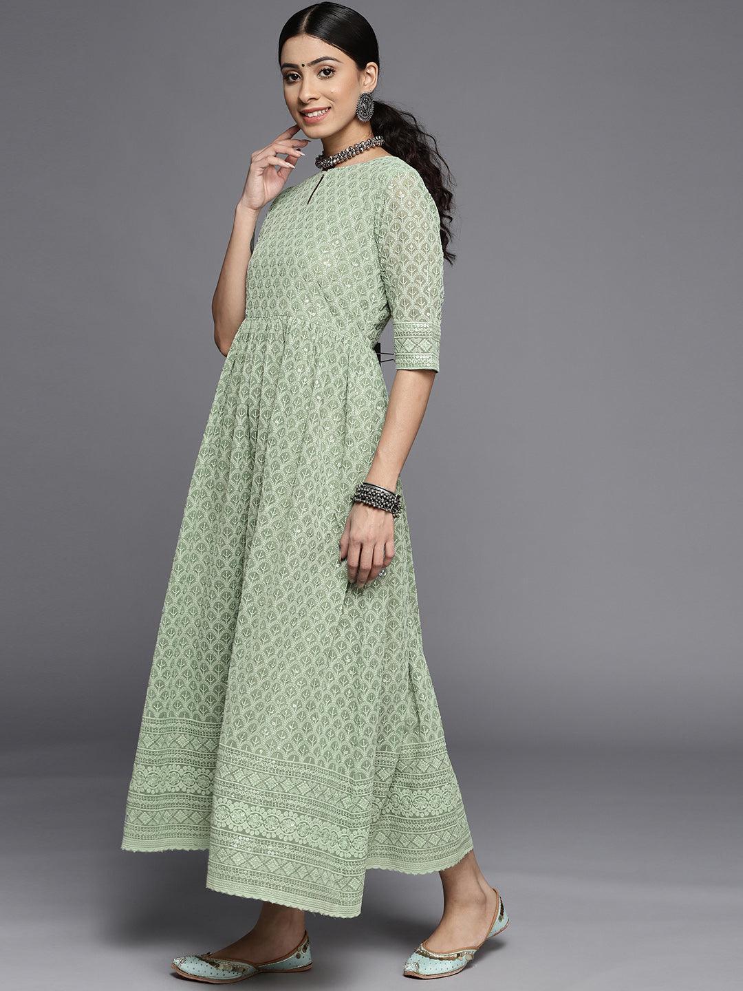 Green Embroidered Georgette Dress