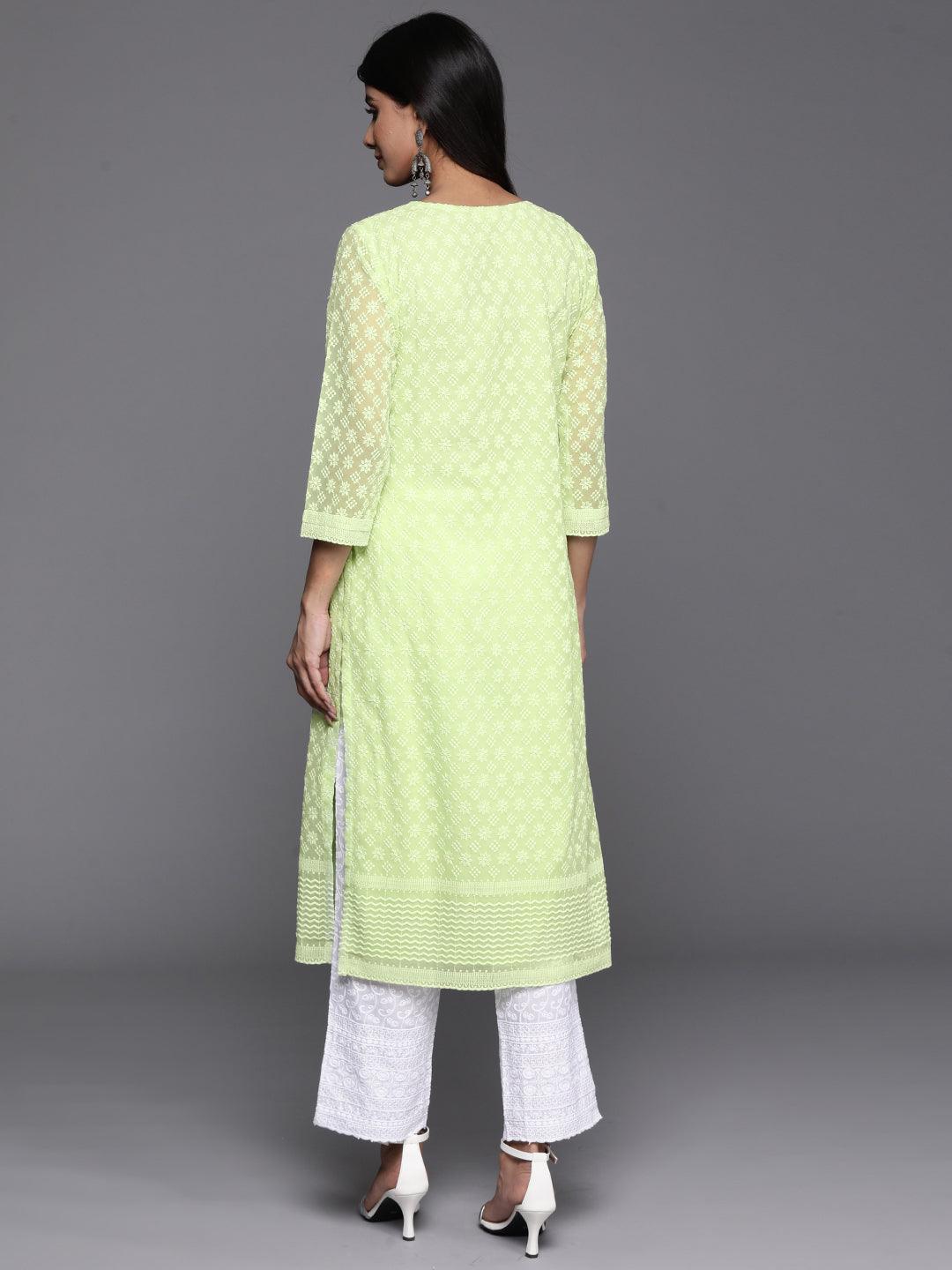 Green Embroidered Georgette Straight Kurta