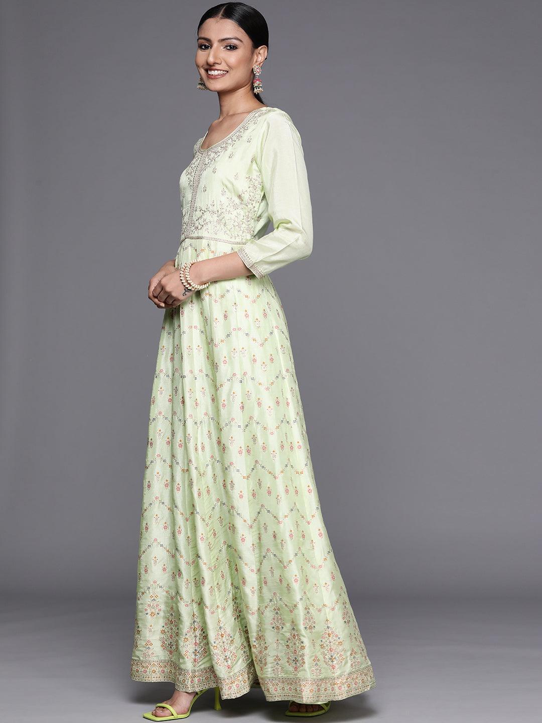 Green Embroidered Silk Anarkali Suit Set - ShopLibas