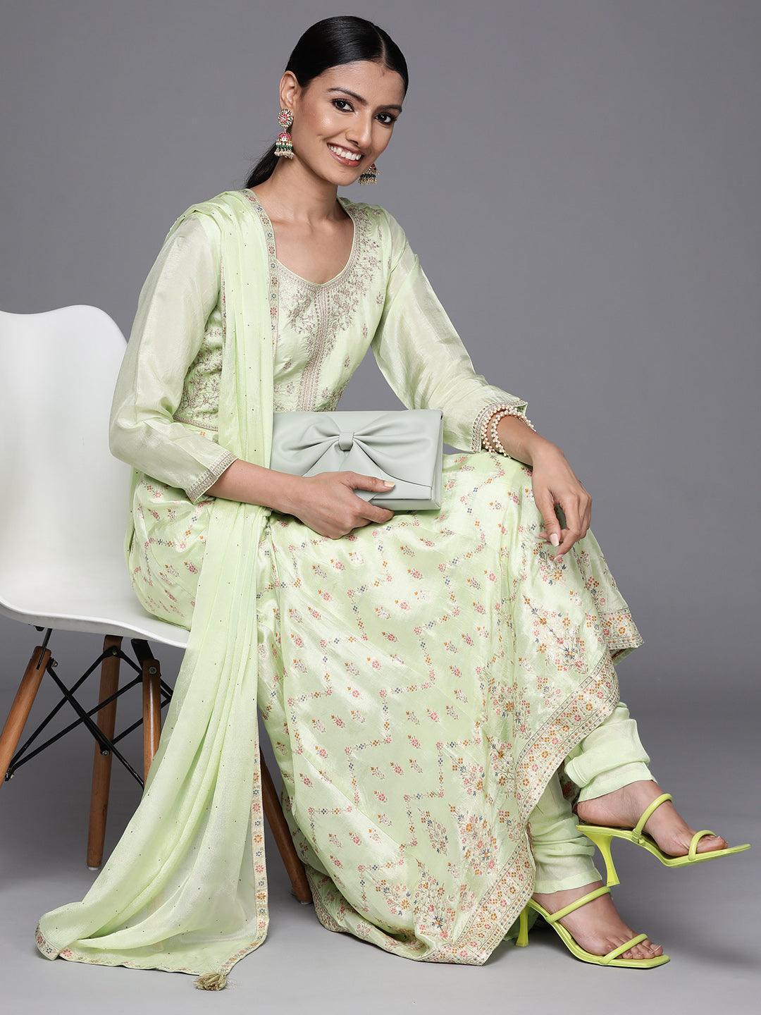 Green Embroidered Silk Anarkali Suit Set - ShopLibas