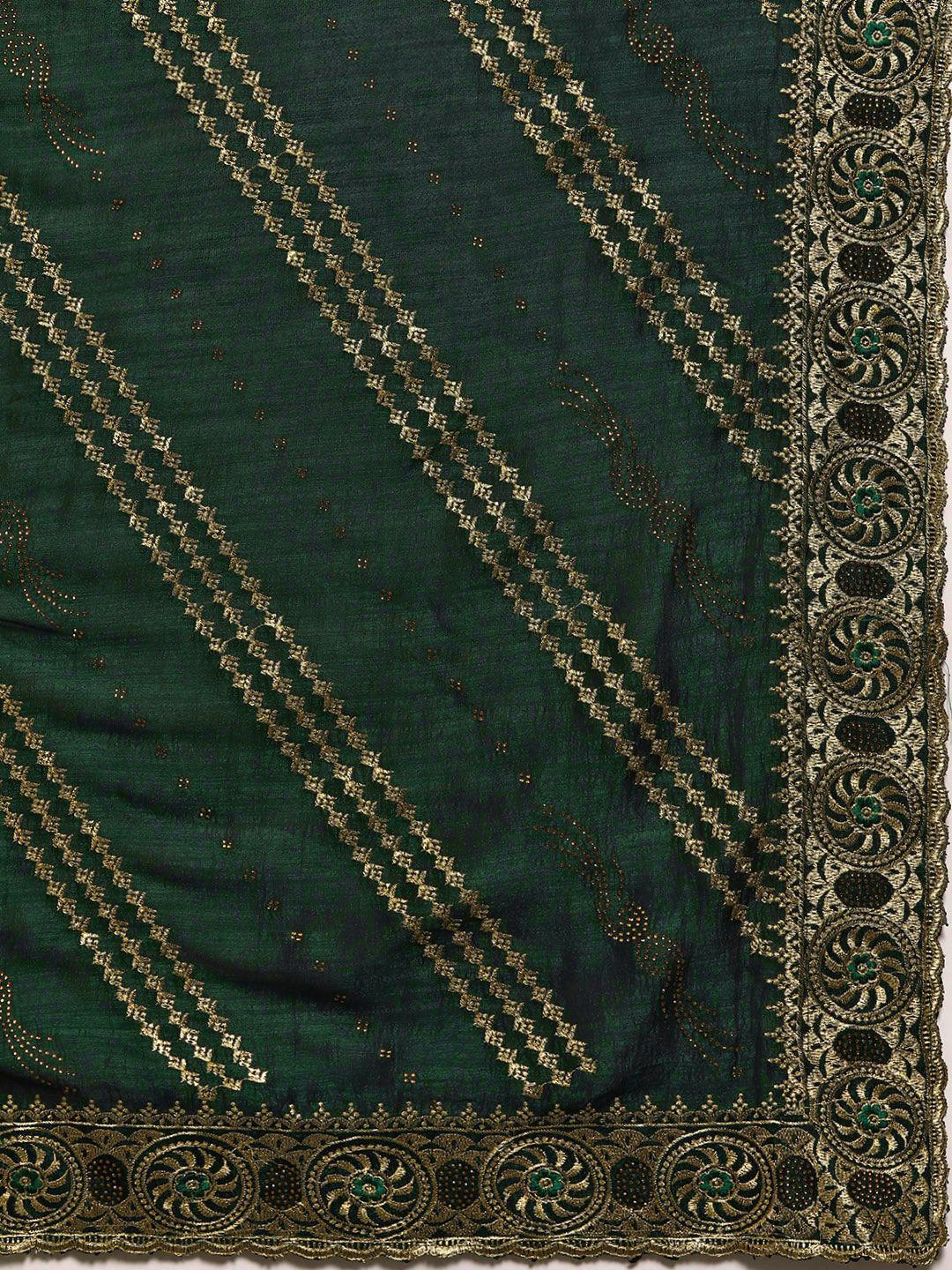 Green Embroidered Silk Blend Saree