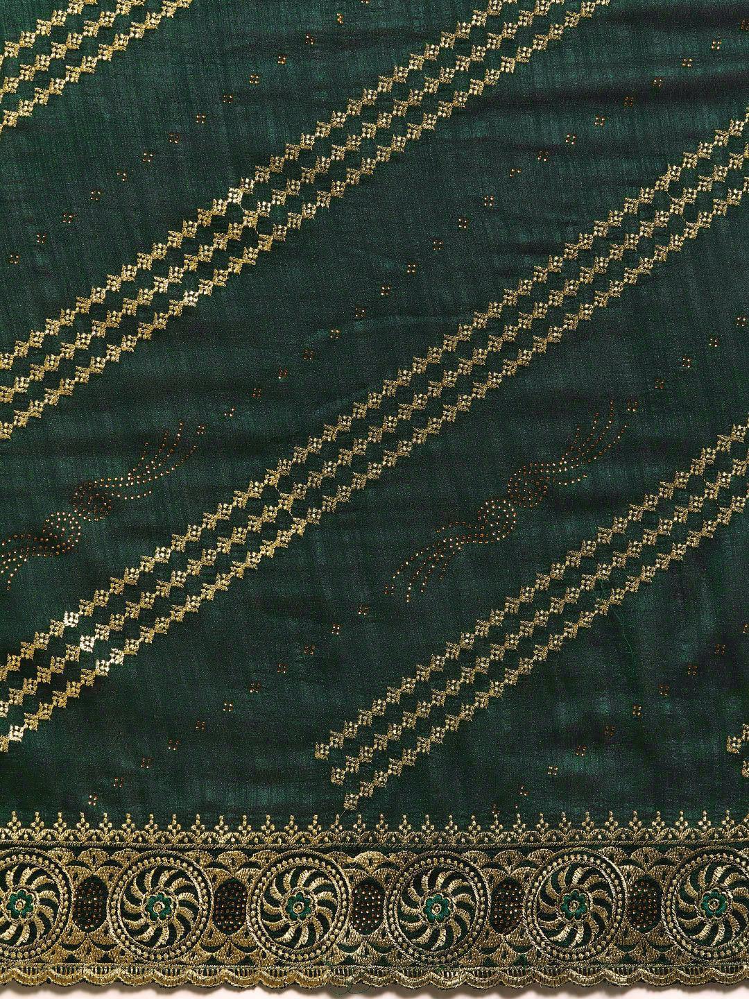 Green Embroidered Silk Blend Saree