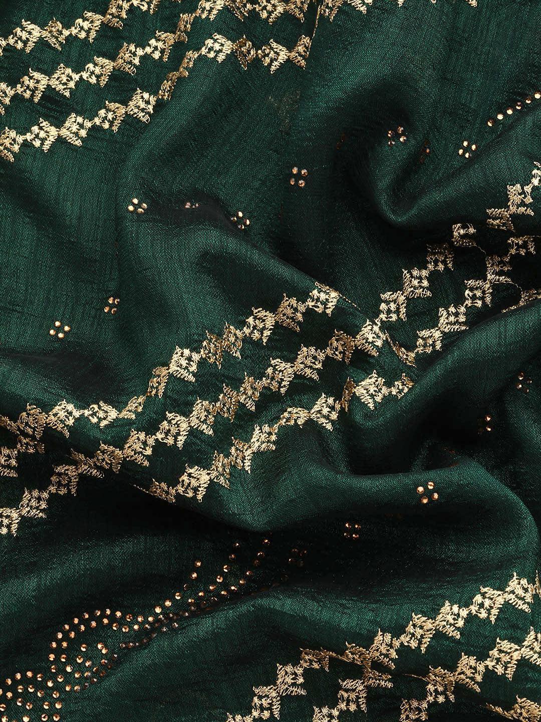 Green Embroidered Silk Blend Saree