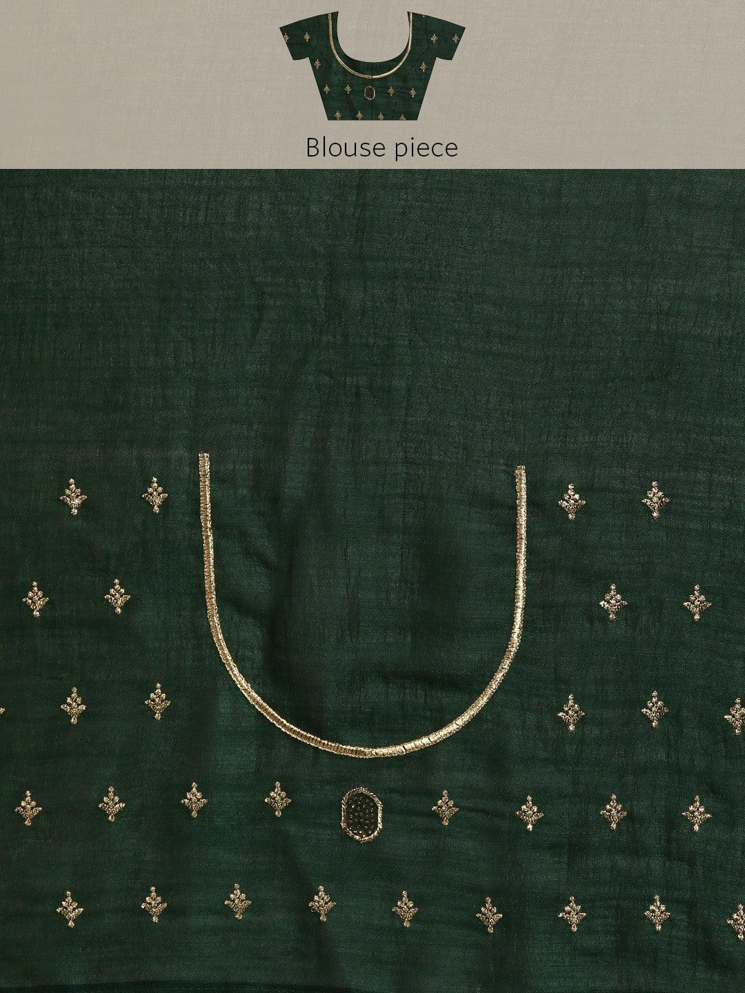 Green Embroidered Silk Blend Saree