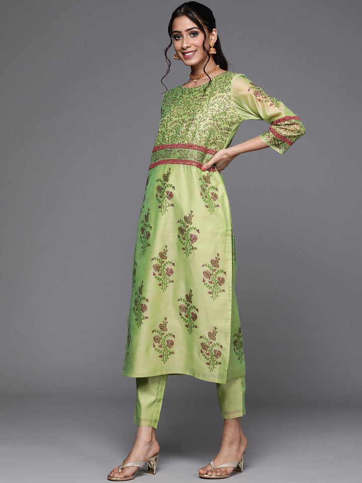 Green Printed Chanderi Silk Suit Set - ShopLibas