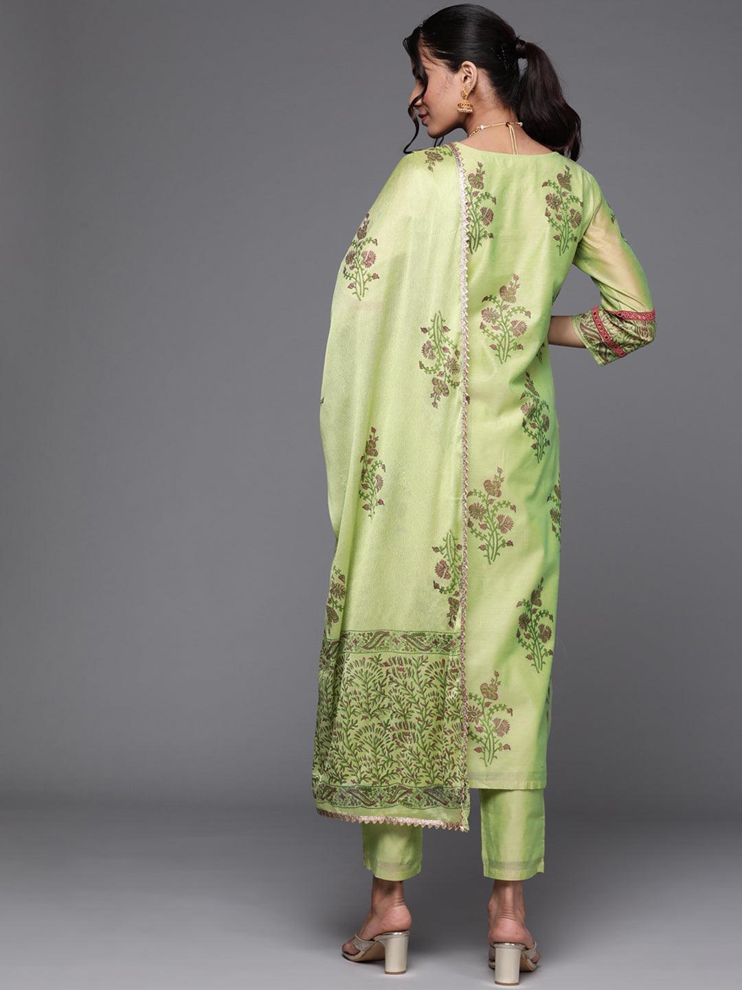 Green Printed Chanderi Silk Suit Set