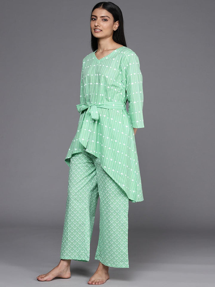 Green Printed Cotton Kurta Set - ShopLibas