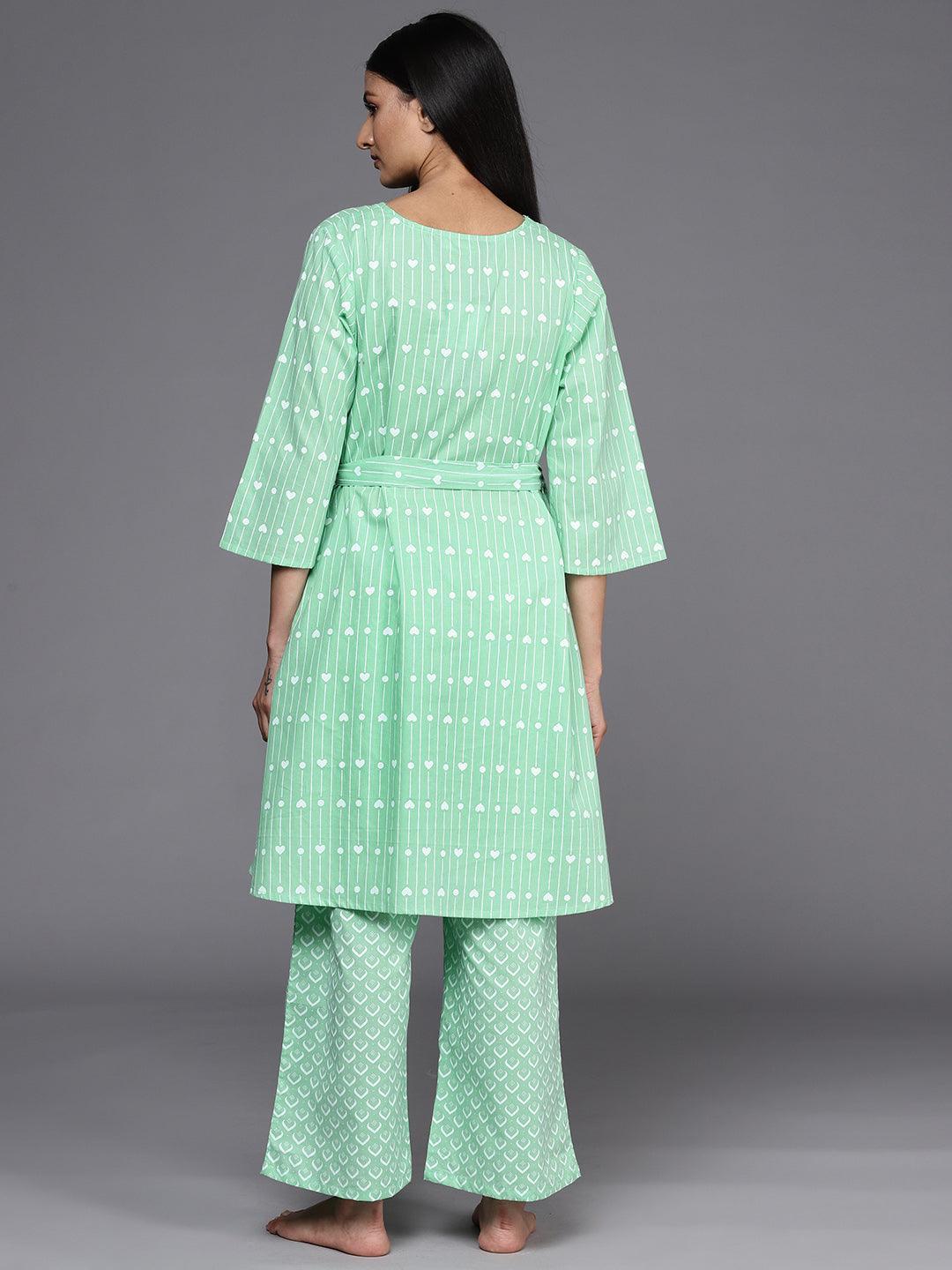 Green Printed Cotton Kurta Set