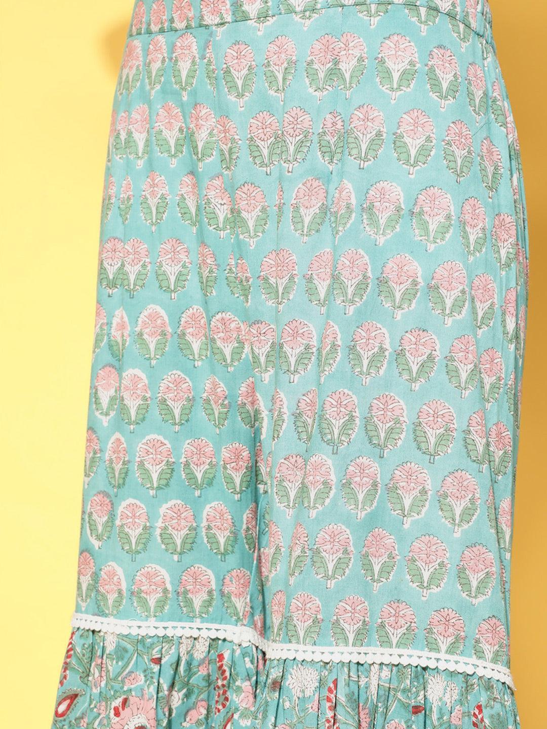 Green Printed Cotton Suit Set - ShopLibas