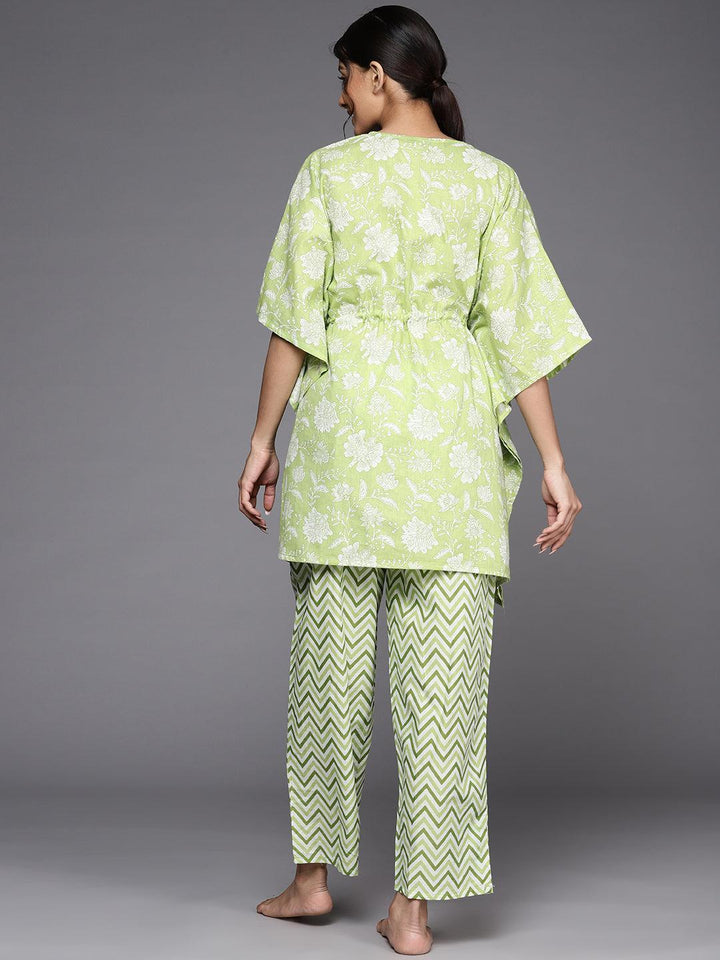 Green Printed Cotton Night Suit - ShopLibas