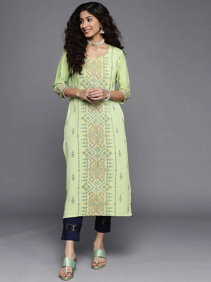 Green Printed Cotton Kurta - ShopLibas