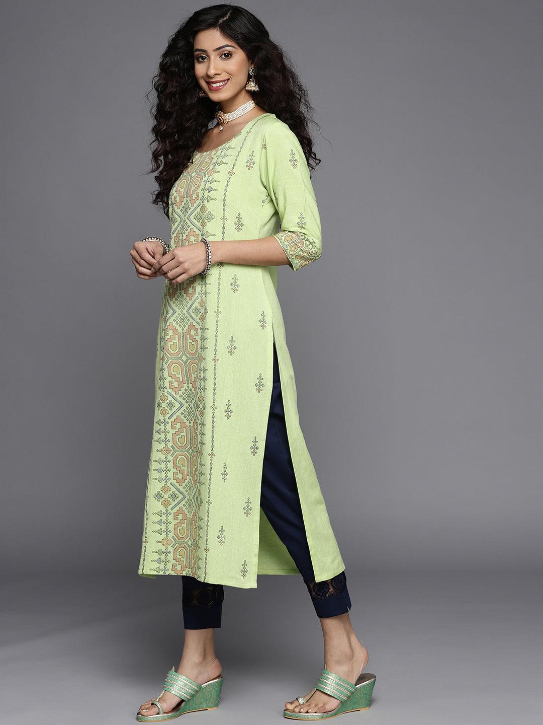 Green Printed Cotton Kurta - ShopLibas