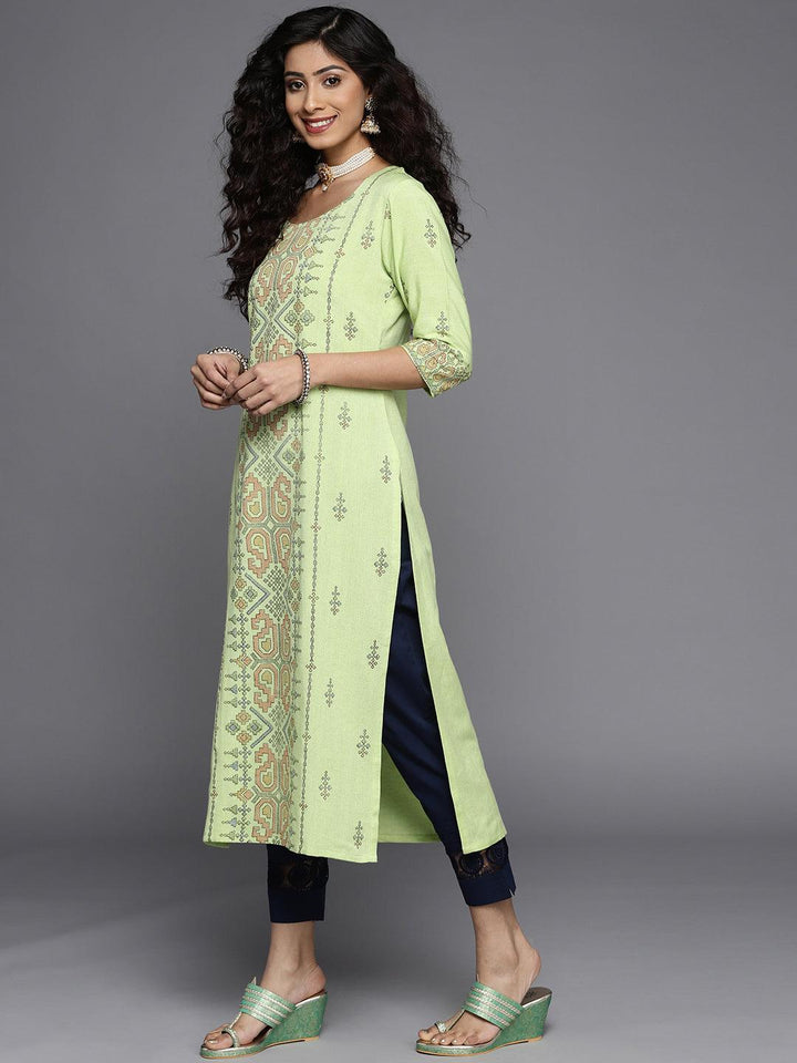 Green Printed Cotton Kurta - ShopLibas