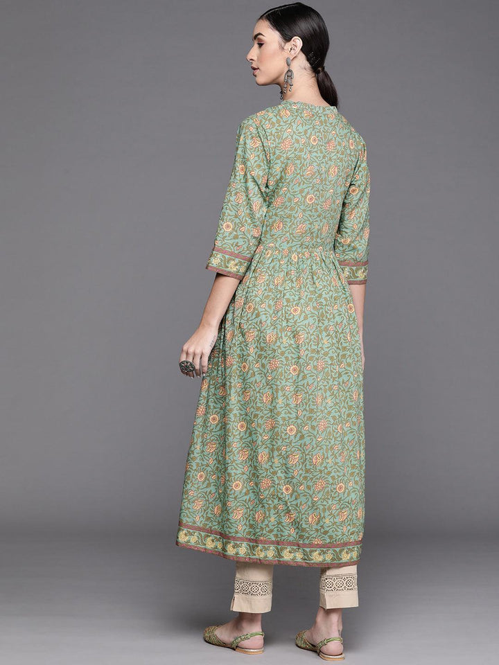 Green Printed Cotton Kurta - Libas