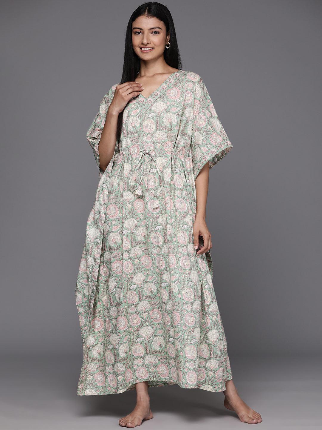 Green Printed Cotton Night Dress