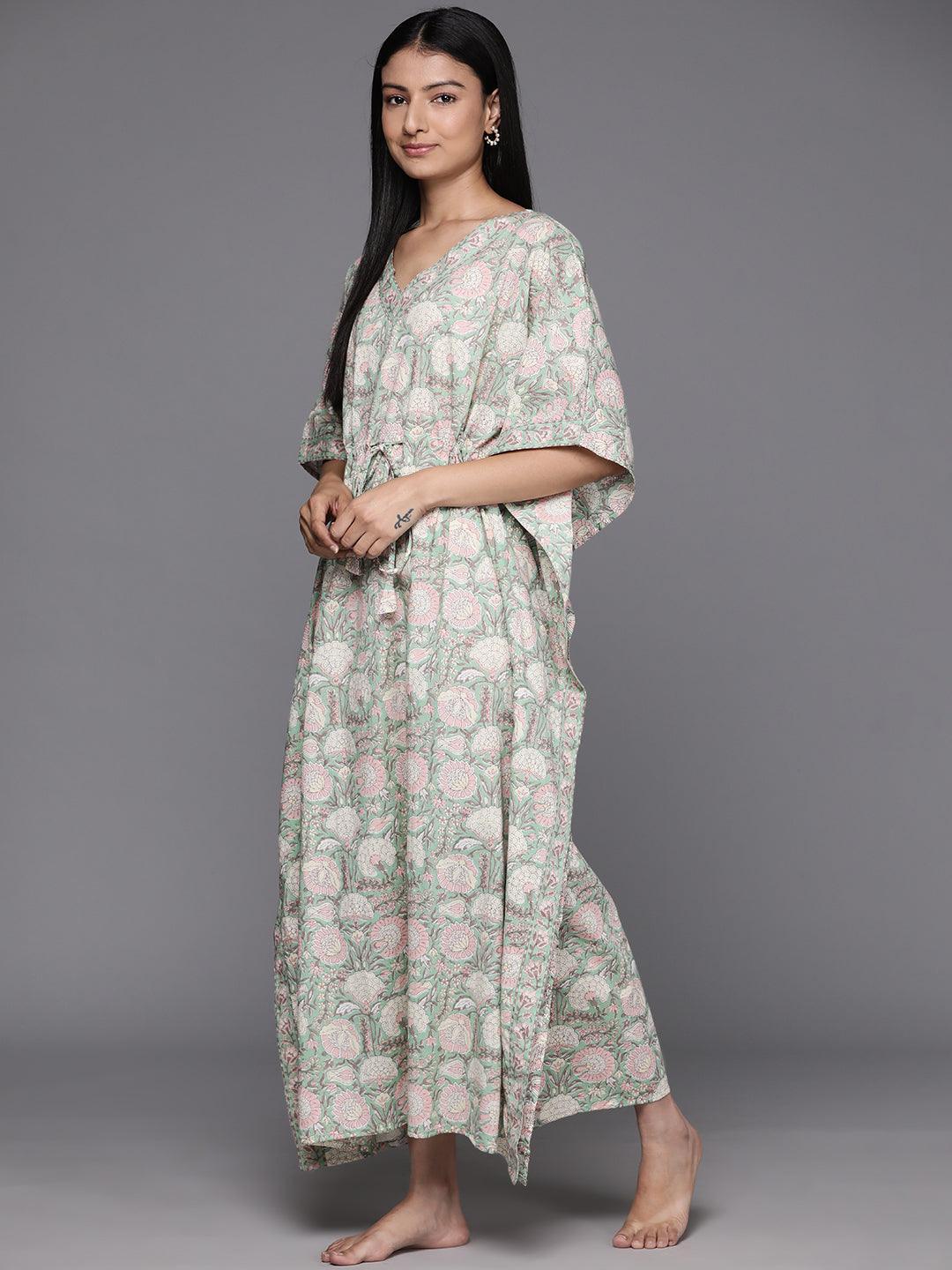 Green Printed Cotton Night Dress