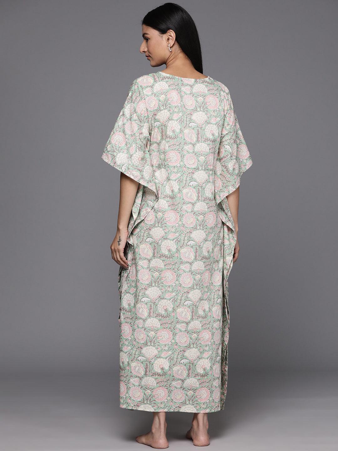 Green Printed Cotton Night Dress